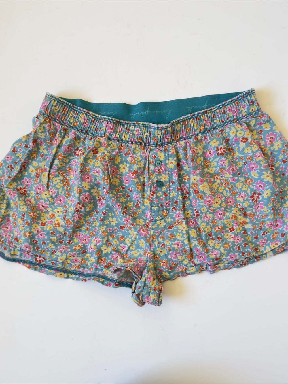PINK Victoria's Secret Floral Pajama Boxer Shorts Teal Blue